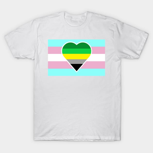 Transgender Pride Flag with Aromantic Heart (Yellow-Stripe Variant) T-Shirt by DisneyFanatic23